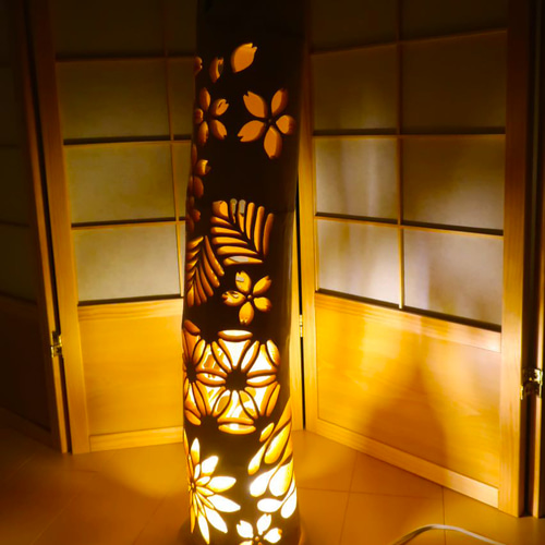 竹灯り・竹あかり・竹灯籠・竹灯篭・竹ランプ 繊細彫り～～ 癒しの灯り