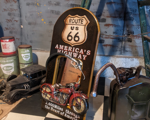 ルート６６ アメリカン パブミラー 壁掛け ガレージ ミラー インテリア 鏡 アメリカン レトロ 鏡 ウォールミラー 壁掛け ROUTE66 アメリカ