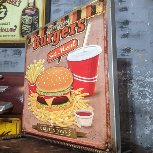 アメリカンダイナー/ ハンバーガー サインボード/ BURGERS 看板 アメリカンダイナー/ ハンバーガー サインボード/ BURGERS 看板
