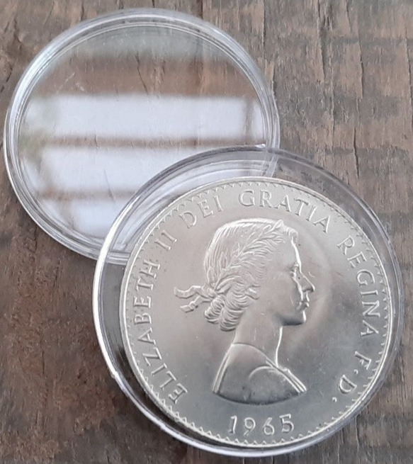 エリザベス女王 英国 イギリス 1965年  ブリティッシュ クラウン コイン   5シリング 28g 39mm  美品 1枚目の画像