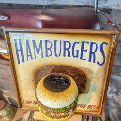 アメリカンダイナー/ ハンバーガー屋さん 吊り下げ看板/ サインボード & ハンバーガー容器/ フライヤートレイ 9枚目の画像