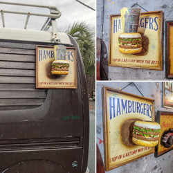 アメリカンダイナー/ ハンバーガー屋さん 吊り下げ看板/ サインボード & ハンバーガー容器/ フライヤートレイ 4枚目の画像