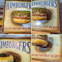 アメリカンダイナー/ ハンバーガー屋さん 吊り下げ看板/ サインボード & ハンバーガー容器/ フライヤートレイ 8枚目の画像