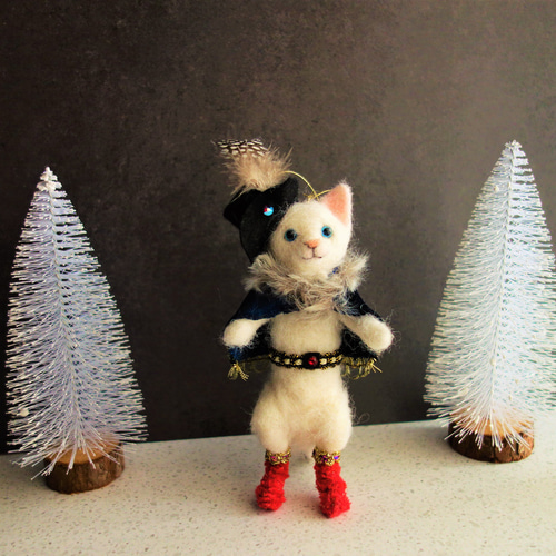 長靴を履いた猫（ミニ） 白猫 猫 オーナメント クリスマス 2WAY