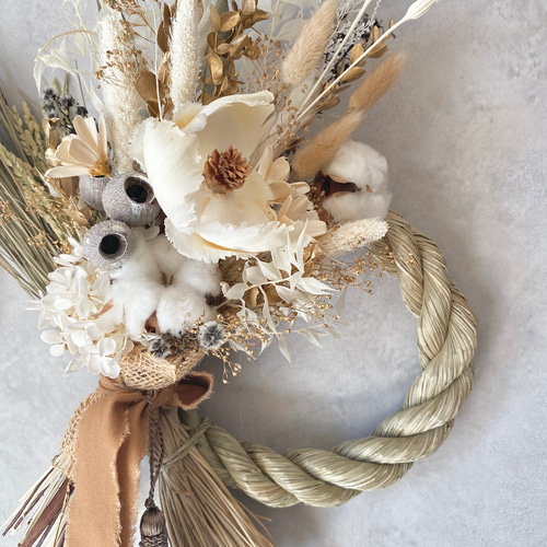 ドライフラワーのしめ縄リース/正月飾り/しめ飾り/ドライフラワー