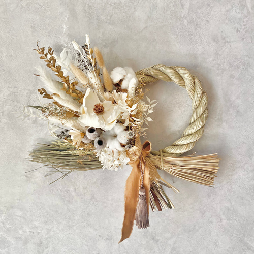 ドライフラワーのしめ縄リース/正月飾り/しめ飾り/ドライフラワー