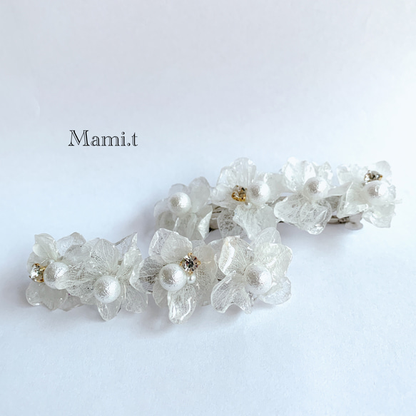 《Mami.t》  本物の紫陽花バレッタ(8cm) 4枚目の画像