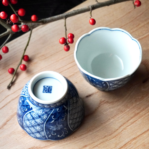 【真作保証】平安賀善「祥瑞花形文 大鉢」共箱 共布 京焼 染付 真作保証】平安賀善「祥瑞花形文 大鉢」共箱 共布 京焼