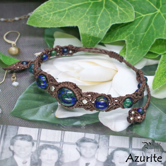 聖者の紺青石『アズライト』カレンシルバーマクラメ編みブレスレット  