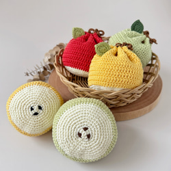 ころんと飾れるりんごの巾着袋（小さいサイズ）　　巾着ポーチ　ミニポーチ　小物入れ　AirPodsケースにも◎ 12枚目の画像