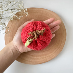 ころんと飾れるりんごの巾着袋（小さいサイズ）　　巾着ポーチ　ミニポーチ　小物入れ　AirPodsケースにも◎ 3枚目の画像