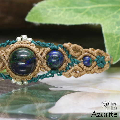 聖者の紺青石『アズライト』カレンシルバーマクラメ編みブレスレット2  