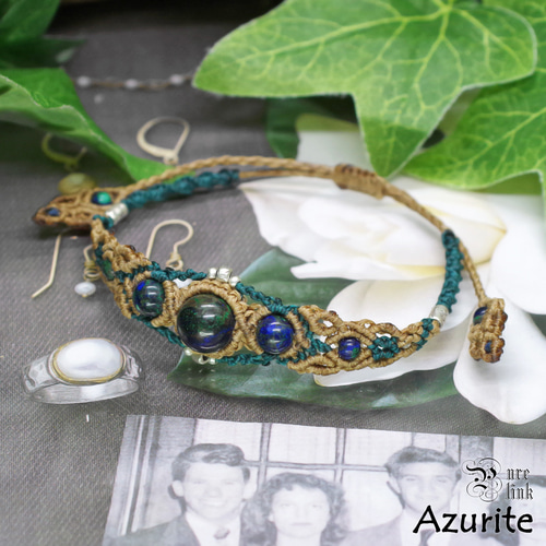 聖者の紺青石『アズライト』カレンシルバーマクラメ編みブレスレット2  