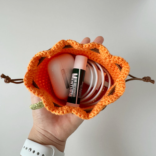 ころんと飾れるみかんの巾着袋 巾着ポーチ ミニポーチ 小物入れ