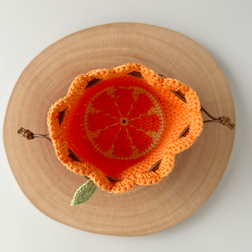 ころんと飾れるみかんの巾着袋 巾着ポーチ ミニポーチ 小物入れ