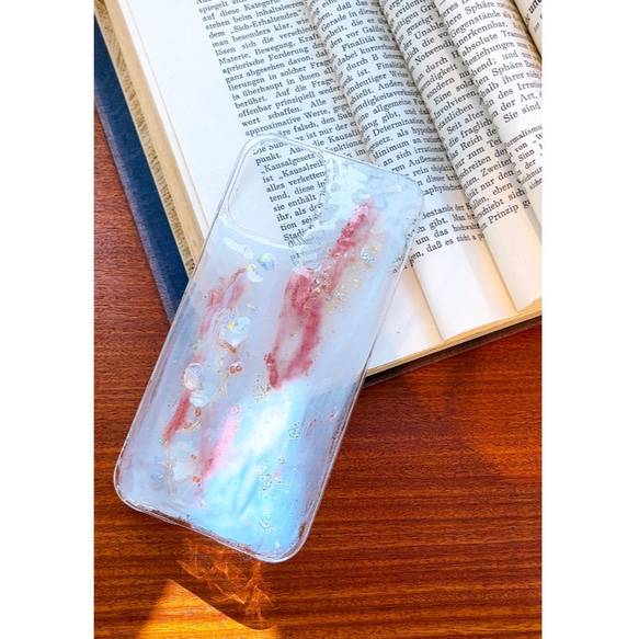 【薄紅】iPhoneケース　スマホケース　クリアケース　水彩アート　ニュアンス　ワイヤーアート 5枚目の画像