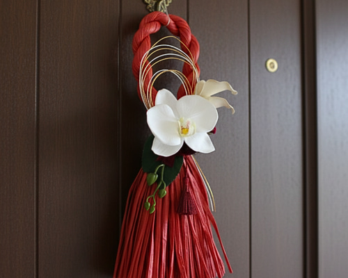 しめ縄リース胡蝶蘭赤 お正月飾り しめ縄飾り おしゃれ しめ縄