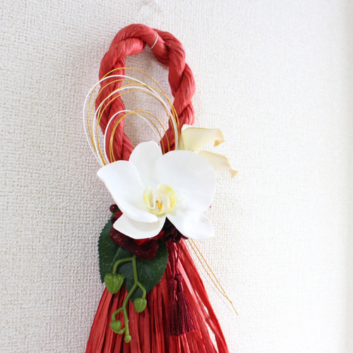 しめ縄　バラレッド　お正月飾り　しめ縄リース　しめ飾り　紅白 しめ縄バラレッドお正月飾りしめ縄リースしめ飾り紅白