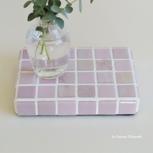 光澤珍珠混合粉紅馬賽克瓷磚展示托盤 S 號（配件支架/固定裝置）[定制] 第2張的照片
