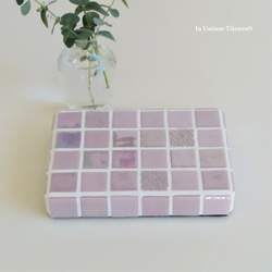 光沢パールMix ピンク モザイクタイルのディスプレイトレイ Sサイズ(小物置き・什器)【受注制作】 3枚目の画像