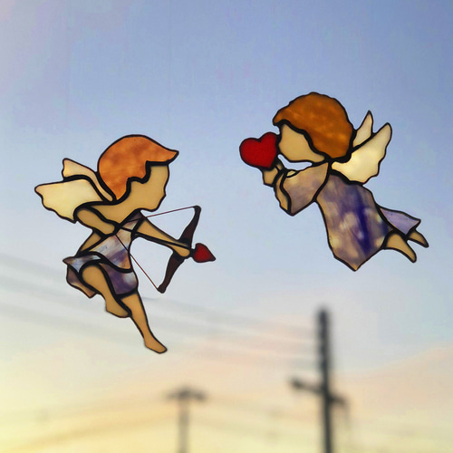 ステンドグラス☆薔薇の妖精のサンキャッチャー　ステンドグラスパネル　ハンドメイド ステンドグラス☆薔薇の妖精のサンキャッチャー ステンドグラスパネル