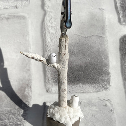 冬の風景とシマエナガたちのジオラマメモスタンド 2枚目の画像