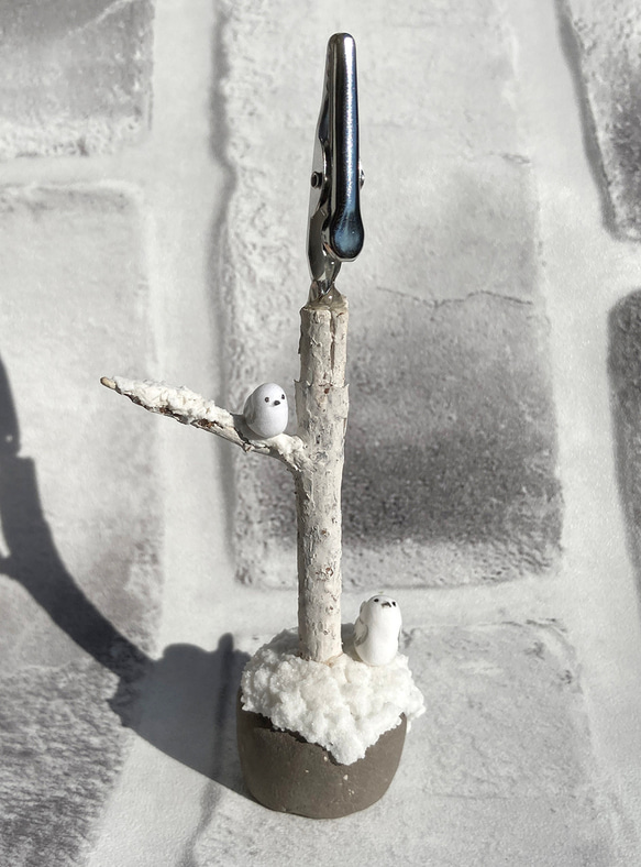 冬の風景とシマエナガたちのジオラマメモスタンド 2枚目の画像