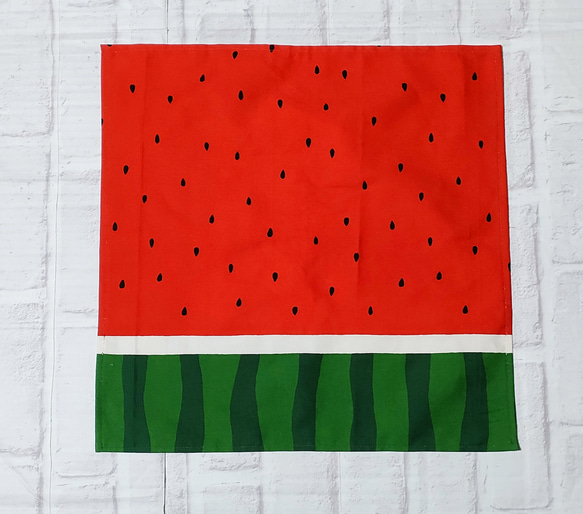スイカ柄42×42正方形ランチクロス＆給食袋のセット【小学校給食用】 3枚目の画像