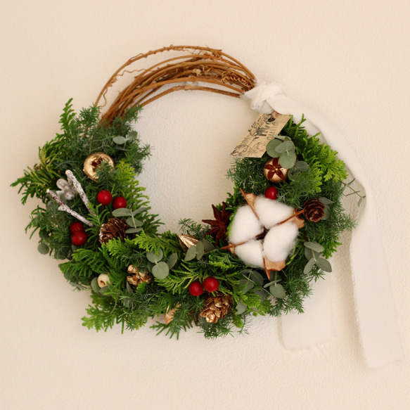 送料無料　フレッシュ針葉樹のクリスマスハーフリース　ホワイトコットン 6枚目の画像