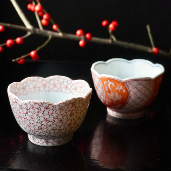 【再販】赤絵桜詰め豆鉢 約8.2cm 9枚目の画像