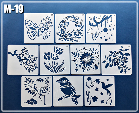 M-19】 ステンシルシート 10枚 セット 蝶 花 鳥 編み図・パターン Re