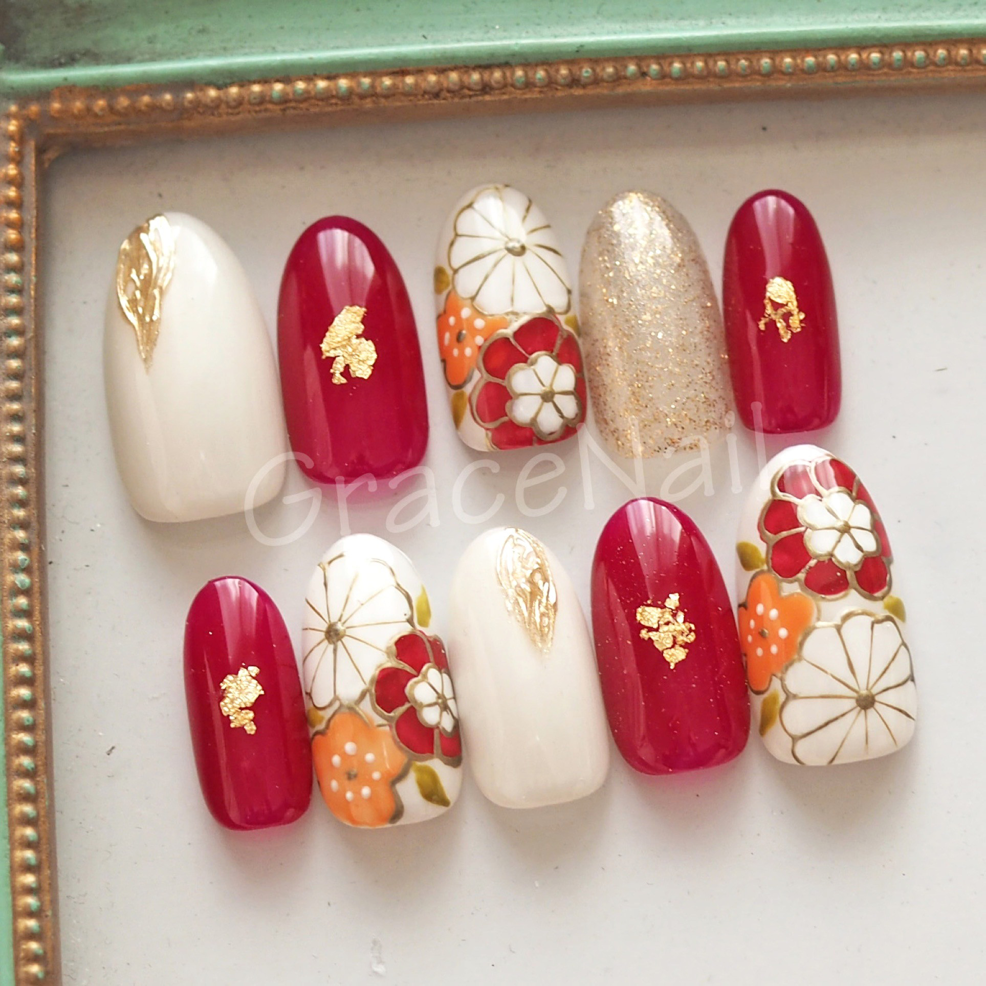 サイズオーダー】成人式・卒業式・着物 和柄ネイルチップ47 ネイル  