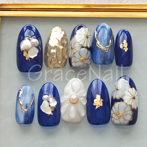 サイズオーダー】成人式・卒業式・着物 和柄ネイルチップ49 ネイル  