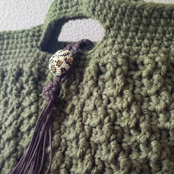 【送料無料】レオパード柄ビーズ刺繍コンチョ☆かぎ針編みマルシェバッグ 3枚目の画像