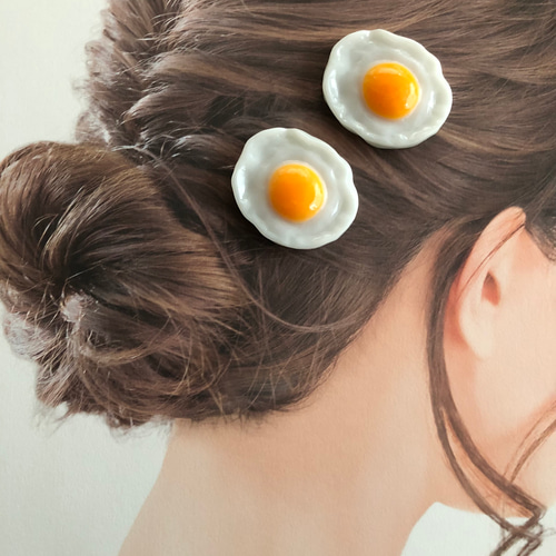 目玉焼き 2個セット】 髪留め ヘアクリップ フェイクフード ミニチュア