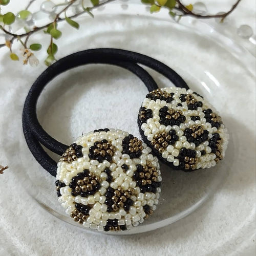 送料無料】レオパード柄コンチョビーズ刺繍☆かぎ針編みマルシェ