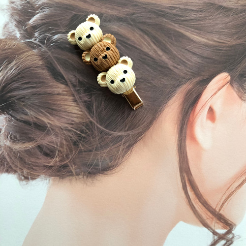 ニット風 ウサギ クマ うさぎ くま 髪留め ヘアクリップ