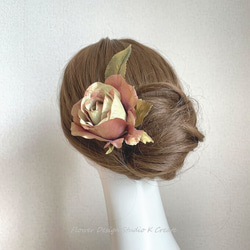 アンティークゴールドの薔薇と葉っぱの髪飾り　Uピン　フローレス　フラメンコ　ダンス　髪飾り　卒業袴　ゴールド　ピンク　 3枚目の画像