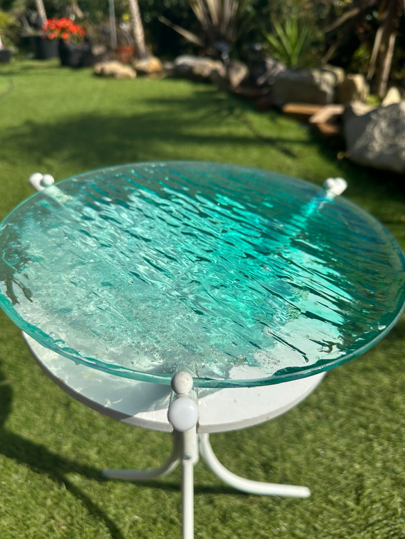 新作　クリアビーチ　水紋の影　穏やかな海　レジンアート　海の波紋　ガラスサイドテーブル　海 SEA  table 7枚目の画像