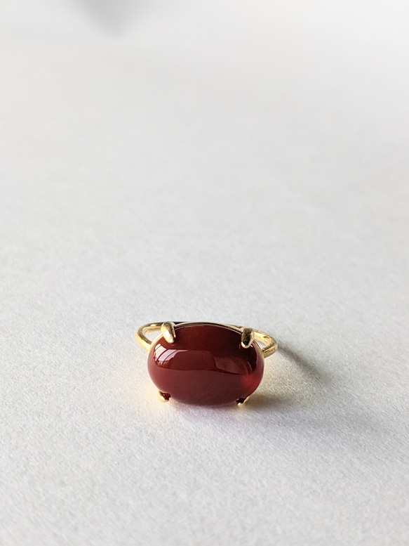 18Kgp Red agate oval stone ring レッドアゲート極大粒14×10mm玉 SV925可刻印入 3枚目の画像