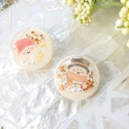 雪だるまのボタン☆2個 g-15 スノーマン/雪/ボタン/カボション《再販 