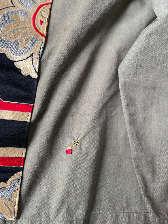 掛軸ジャケット亀甲紋にあわせの鳳凰　ユーロミリタリージャケットリユース帯ジャケット　 12枚目の画像