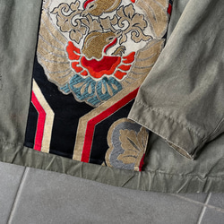 掛軸ジャケット亀甲紋にあわせの鳳凰　ユーロミリタリージャケットリユース帯ジャケット　 9枚目の画像
