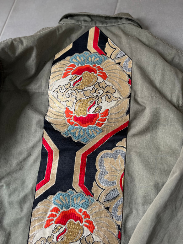 掛軸ジャケット亀甲紋にあわせの鳳凰　ユーロミリタリージャケットリユース帯ジャケット　 8枚目の画像