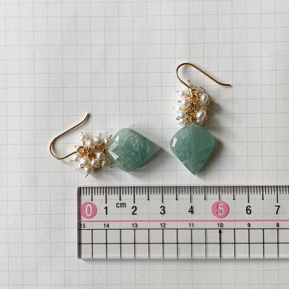 14kgf*大號乳白色海藍寶石和淡水珍珠耳環/耳環 第8張的照片