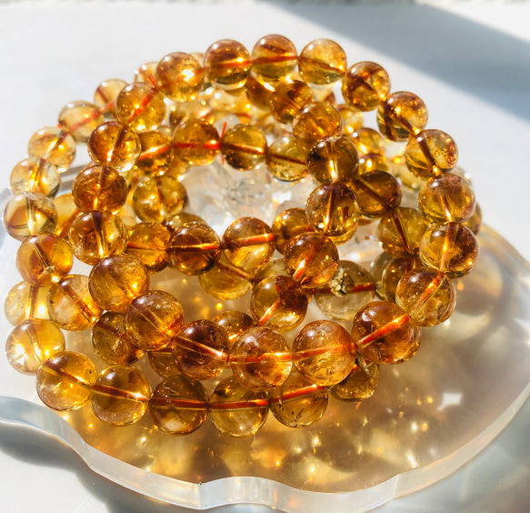 天然石ばら売 アンバーのような濃い色シトリン 8.7～12㎜4個セット