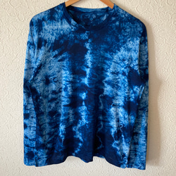 天然藍染　長袖Tシャツ女性用M 1枚目の画像