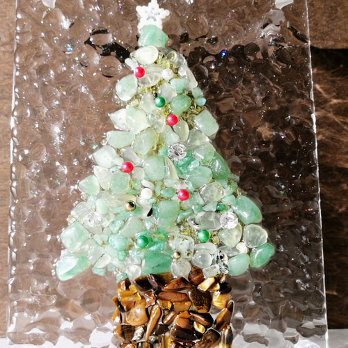 天然石のクリスマスツリープレート / レジン / 雪 / 置物 / オブジェ  