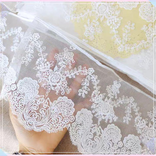 X60 豪華なアンティーク調花柄刺繍チュールレース生地 手芸用品