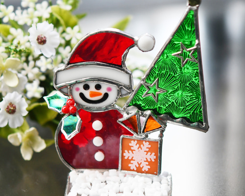 ステンドグラス お正月飾りとサンタがいっぱい ステンドグラス お正月